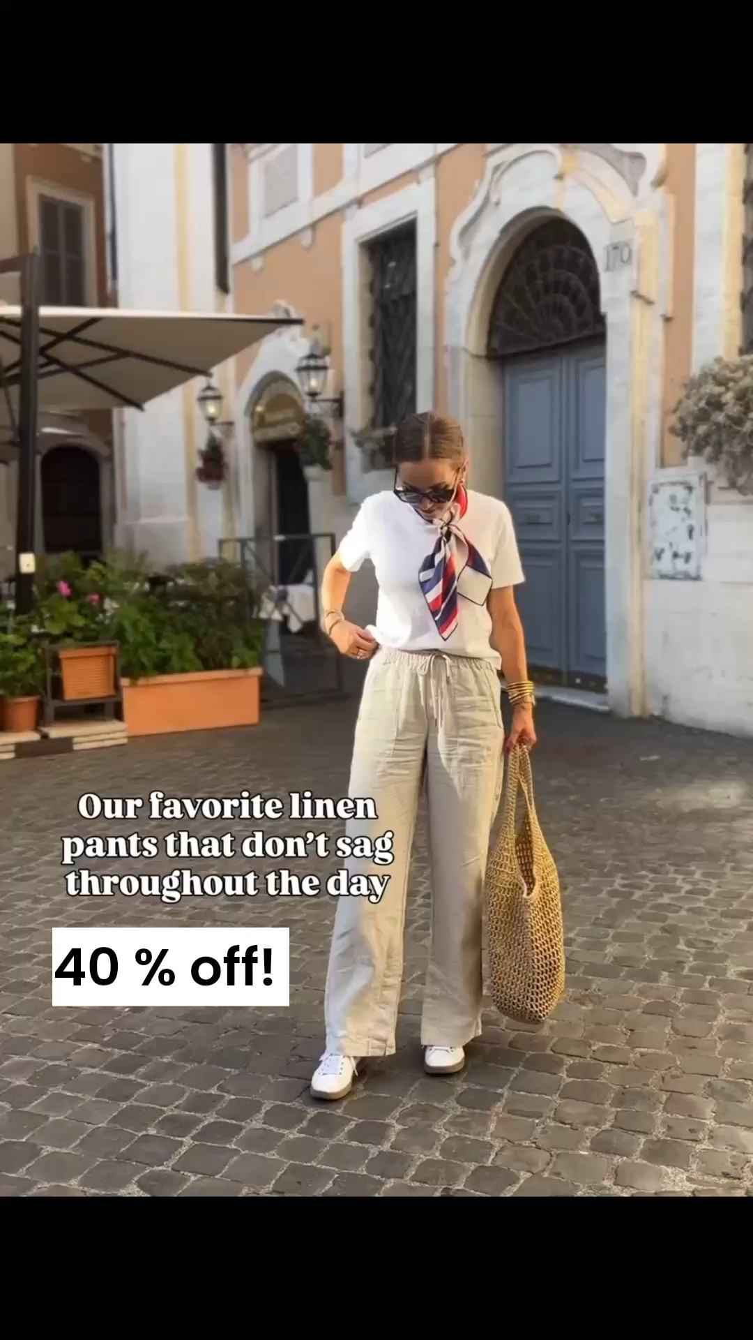 @athleta linen pants that don’t sag during the day are on sale, they also have a shorts version. I wear an XS! 

Also my shoes I wore all around Europe and will again in a few weeks are $40 off!