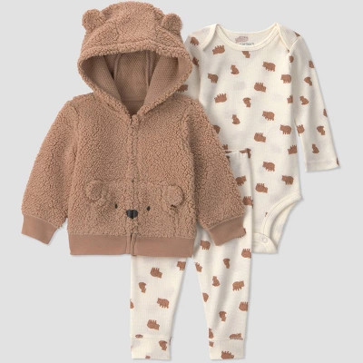 Carter's Just One You® Baby Boys' 3pc Long Sleeve Bodysuit, Pants and Bear Hoodie Set - Brown Be... | Target