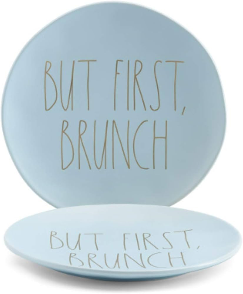 Rae Dunn BUT FIRST, BRUNCH Large 11\u201d Dinner Plates (Set Of 2) Ceramic Light Blue With Gold L... | Amazon (US)