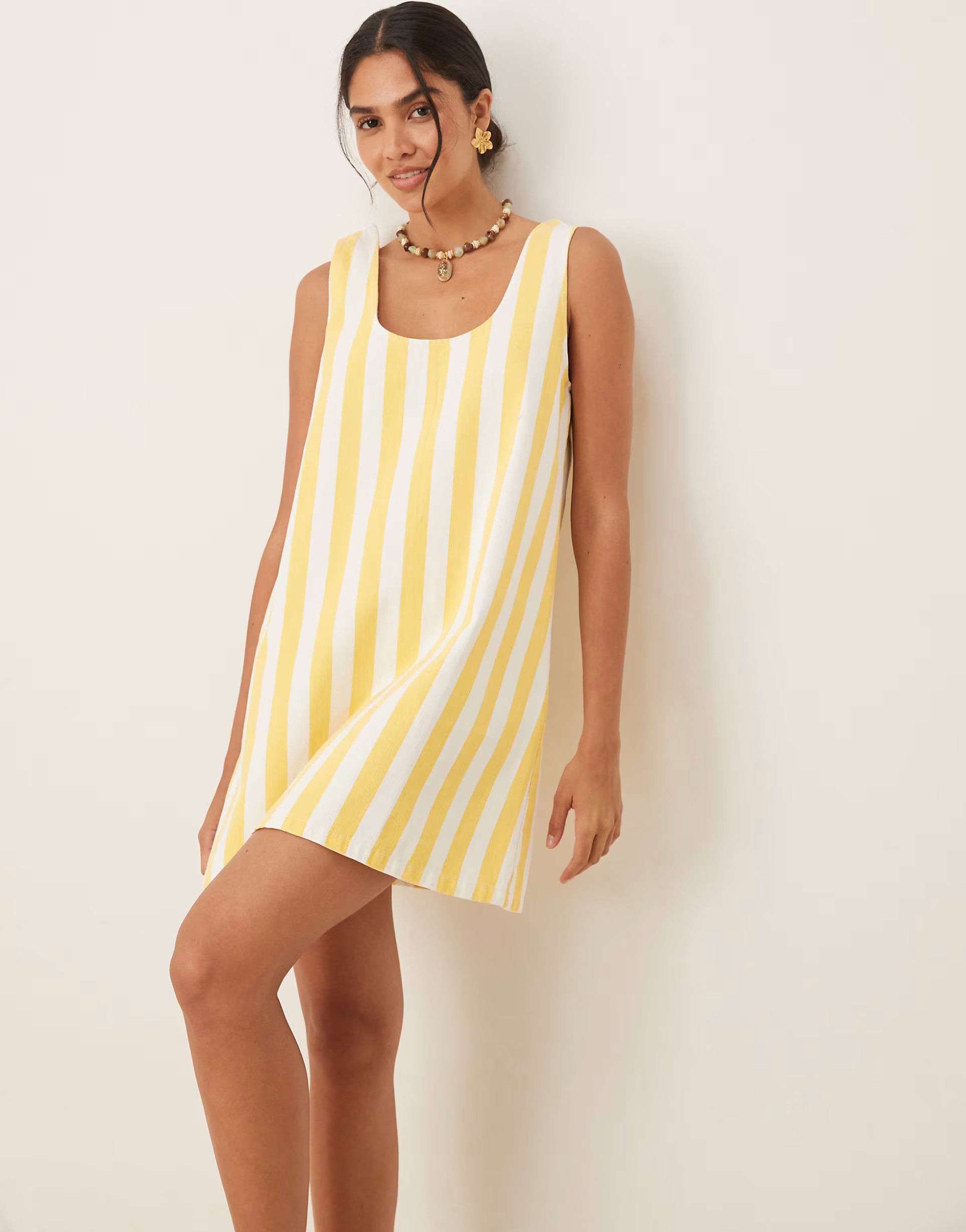 ASOS DESIGN scoop neck denim mini dress in yellow and white stripe | ASOS | ASOS (Global)