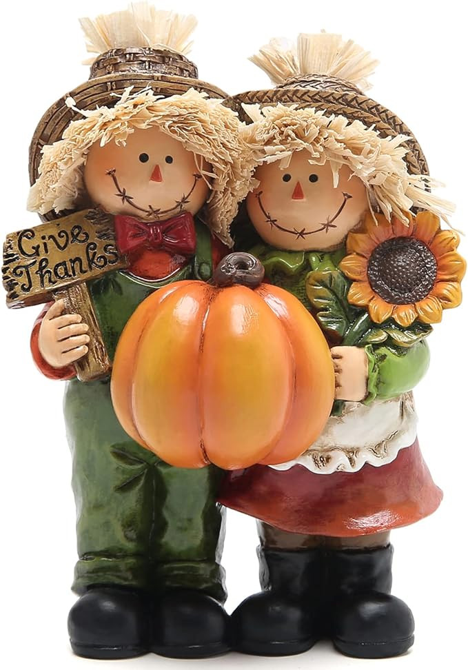 Hodao Fall Thanksgiving Scarecrow Couple Table Decorations Indoor, Resin Thanksgiving Scarecrow F... | Amazon (US)