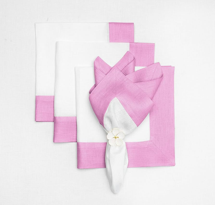 Solino Home Linen Napkins 20 x 20 Inch – 100% Pure Linen Violet and White Dinner Napkins Set o... | Amazon (US)