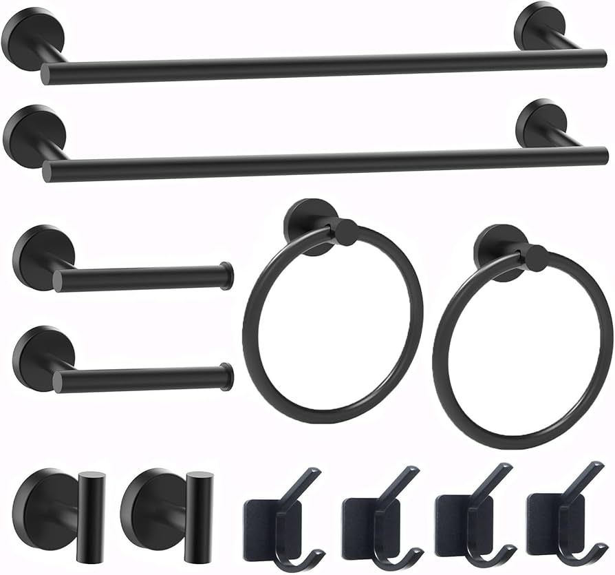 12Pcs Matte Black Bathroom Accessories Set - 24 Inch Bath Towel Bar Set, SUS 304 Stainless Steel ... | Amazon (US)