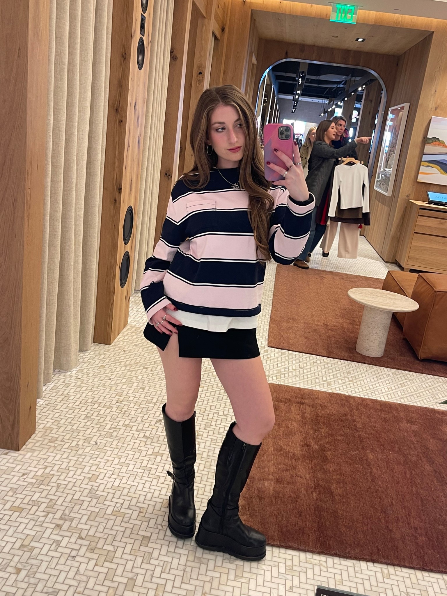 aritzia casual outfit for work comfy stripes skirt with boots outfit 

#LTKootd #LTKgrwm #LTKWorkwear