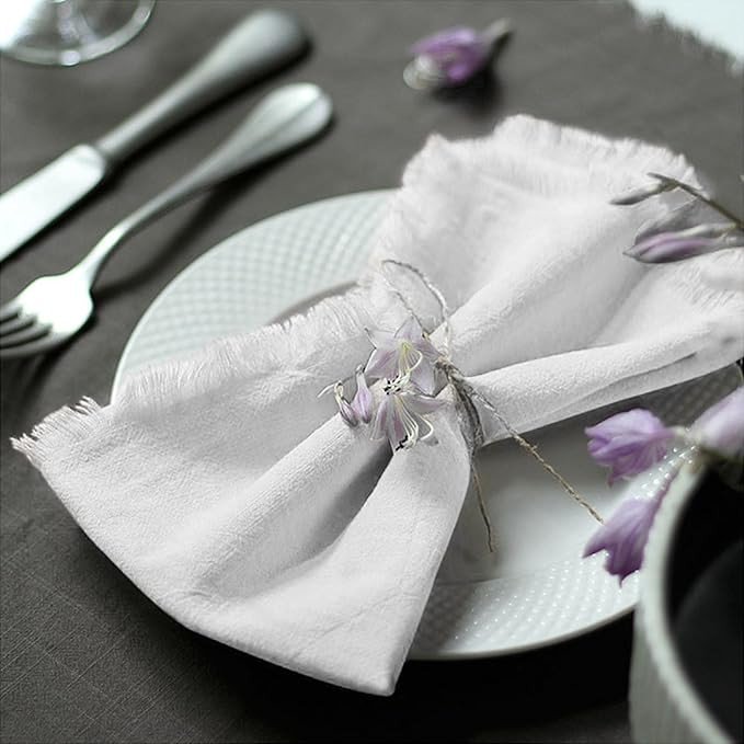Handmade Cloth Napkins 100% Cotton Napkins with Fringe，Delicate Handmade Cloth Napkins for Dinn... | Amazon (US)