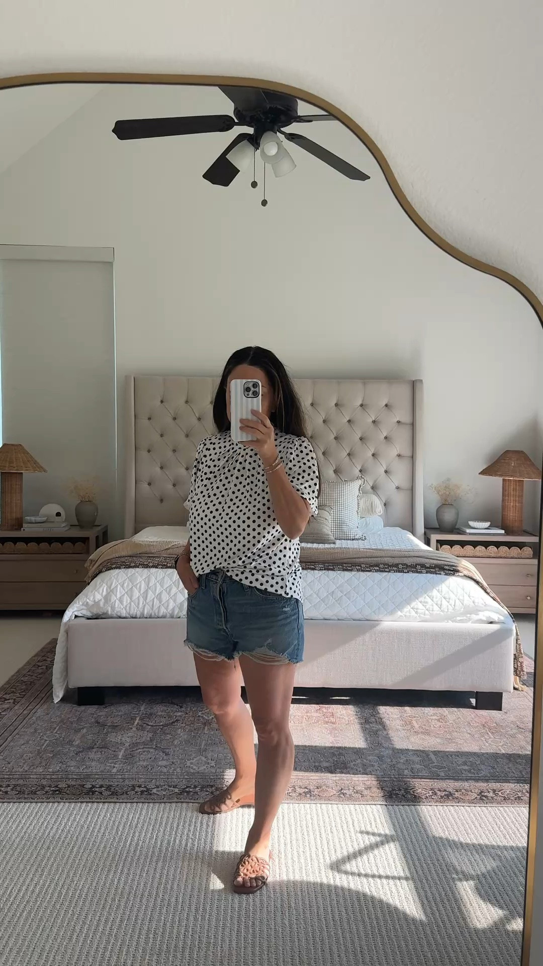 Easy summer outfits are my favorite this time of year. This black and white polka dot top pairs perfectly with denim shorts and woven sandals for an effortless everyday look. Whether you’re running errands, heading to lunch, beach vacation, traveling, or enjoying a casual weekend, this outfit is comfortable, lightweight, and easy to recreate. The classic polka dot print never goes out of style and mixes well with wardrobe staples you may already own. Summer fashion, summer outfit, classic denim shorts, top works for workwear. Save & follow me on LTK for daily fashion, home decor & Amazon finds. #fashion #summeroutfit #casualstyle #denimshorts #everydayfashion

#LTKmomlife #LTKootd #LTKWorkwear
