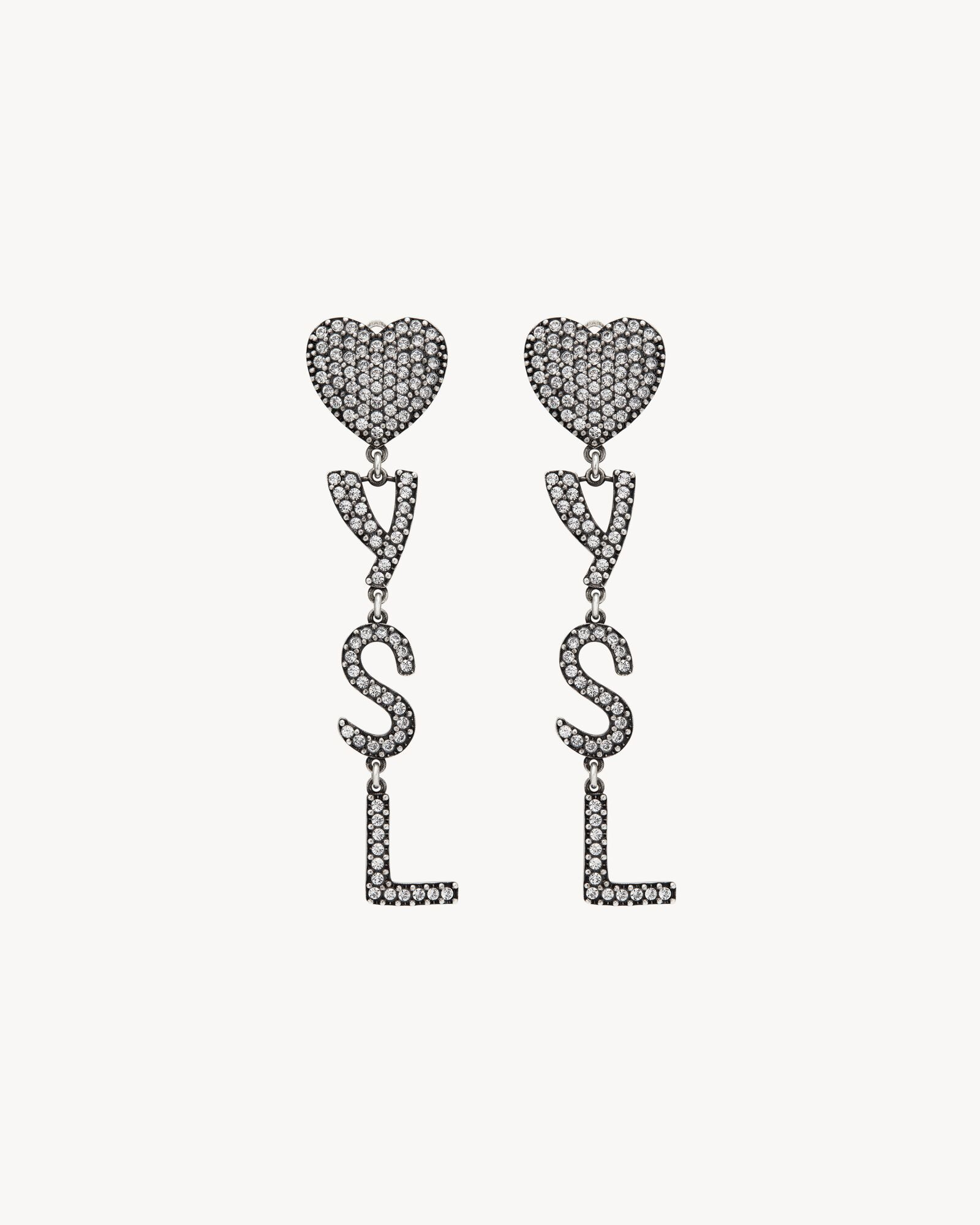 opyum ysl heart earrings in metal and crystal | Saint Laurent Inc. (Global)
