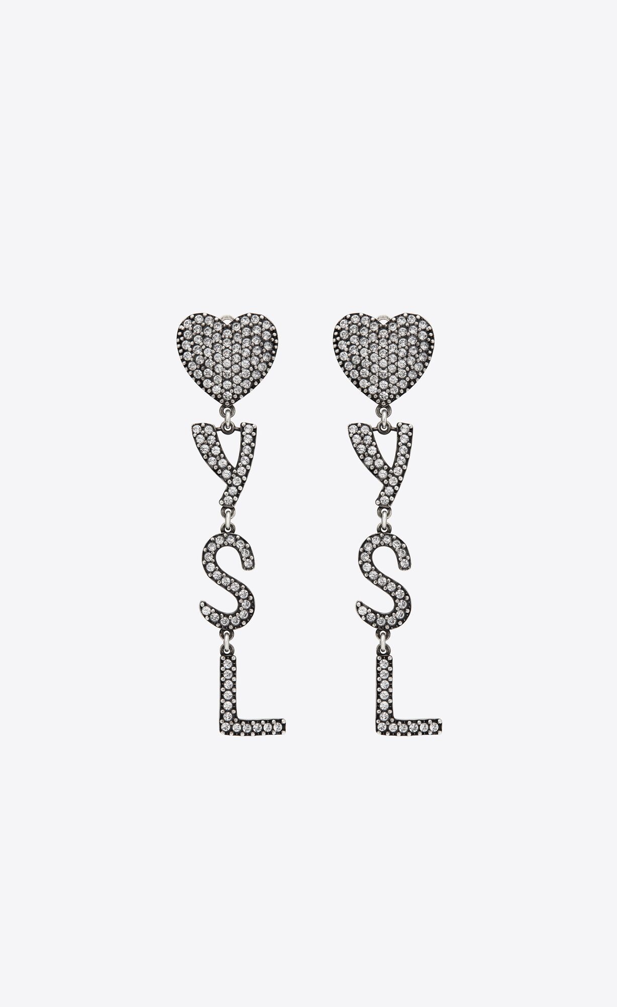 opyum ysl heart earrings in metal and crystal | Saint Laurent Inc. (Global)