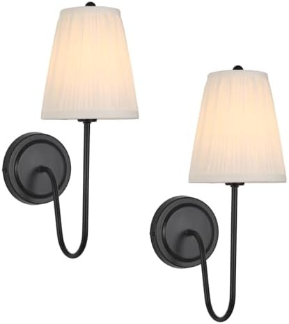 Electro bp; Elegant Single Wall Sconces White Pleated Fabric Lamp Shades with Black Curved Metal ... | Amazon (US)