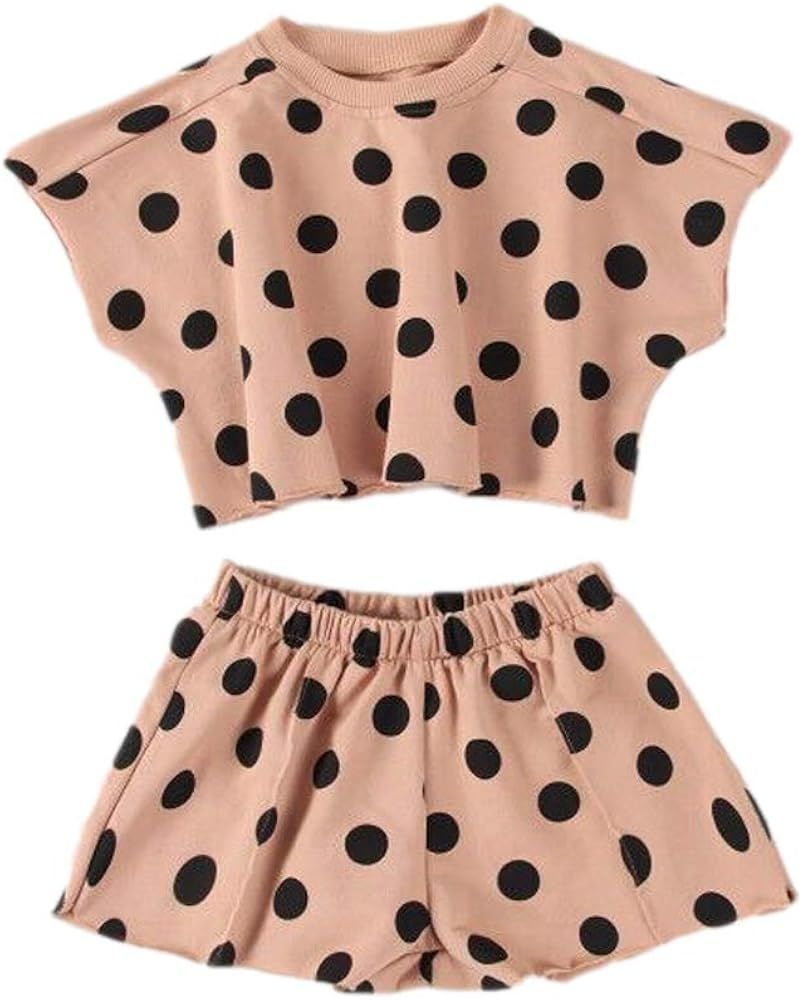 Toddler Baby Little Girls Summer Crop Top Polka Dot Print Clothes Set Short Sleeve T-Shirt and Sh... | Amazon (US)