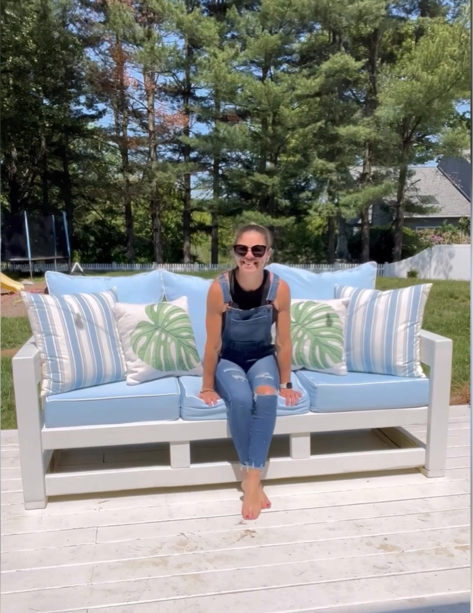 SAVE FOR LATER! 💥I built an outdoor sofa!💪🏼💥

Details of this build below 👇🏻

This might be my favorite project to date, turning a stack of wood into a piece of something we will use for the foreseeable future is amazing!

This entire set was built out of pressure treated 2x4’s! The measurements below were based off of my cushions, which were 25x25 for the base cushions. 

* 11 cut at 72” these are for the from and back parts of the couch
* 4 cut at 30” for the top and bottom rail of the side arms
* 6 cut at 27” for the inside rails of the side arms
* 4 cut at 24” for the front and back of the side arms
* 2 cut at 25.5” these were used for the inside slats of the base, where the seat cushions sit. 

This was definitley easier to build with another person to hold some of the boards in place, but for the most part you can do this solo! It definitely be built in a day, and with a standard chop saw! 

#ibuiltthis #girlswithtools #girlswhobuild #outdoordesign#outdoordecor #woodworking #diyhomeprojects#diyhomeimprovement #diyhomedecor #homerenovation#outdoorrenovation

#LTKSummerEdit #LTKHome #LTKSaleAlert