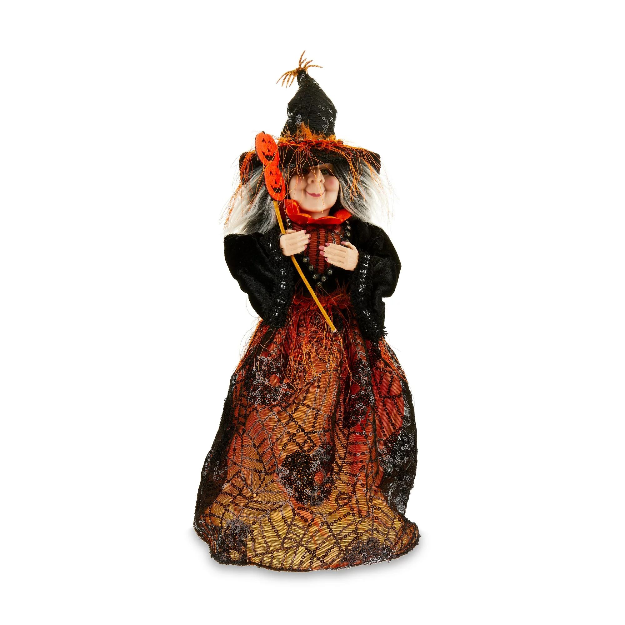 Halloween Black & Orange Fabric Witch with Jack-O’-Lantern Wand Decoration, 6 in x 4 in x 15 in... | Walmart (US)