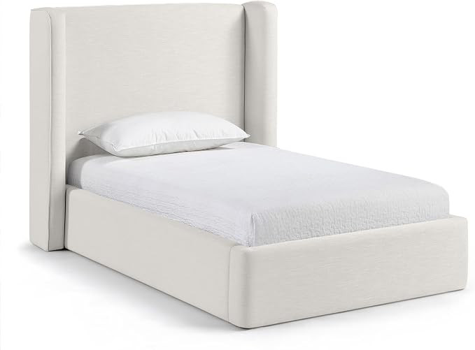 Meridian Furniture Kendall Cream Linen Textured Fabric Upholstered Twin Bed | Amazon (US)