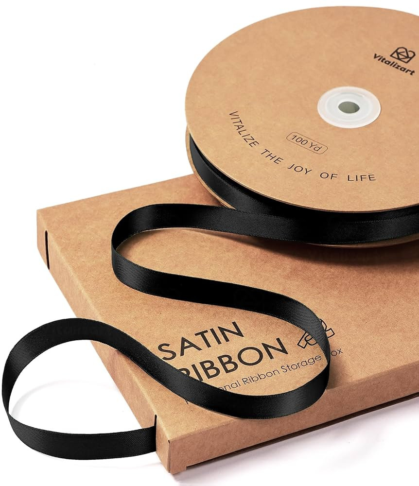 Vitalizart Black Satin Ribbon 3/8” x 100 Yards Ribbon for Gift Wrapping Hair Craft Party Decora... | Amazon (US)