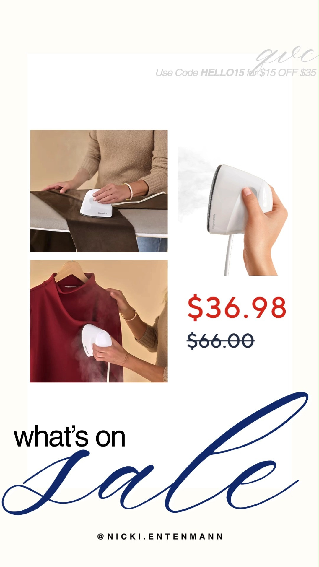 Score a major deal at QVC on this versatile handheld steamer, now on sale for just $36.98. Use code HELLO15 at checkout to take an additional $15 off your purchase of $35 or more. This compact tool is perfect for refreshing your wardrobe, whether you are pressing clothes flat or steaming them right on the hanger. It is a must-have for keeping your favorite outfits wrinkle-free at home or while traveling. Grab this essential at a fraction of the original price while the promotion is still live.

#qvc #qvcfinds #salealert #dealsandsteals #homestaples #wardrobecare #shoppinghaul #travelessentials #cleaninghacks #lifehacks 

 #LTKMothersDay #LTKHome #LTKSaleAlert