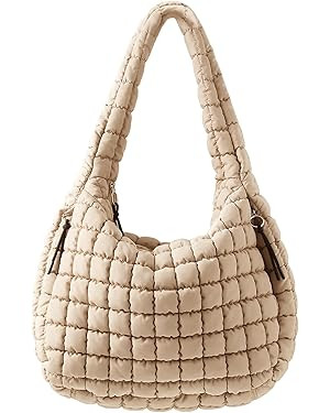 Puffer Quilted Shoulder Bag for Women Padding Shoulder Bag Puffy Hobo Bag Trendy Tote Bag 2025 | Amazon (US)