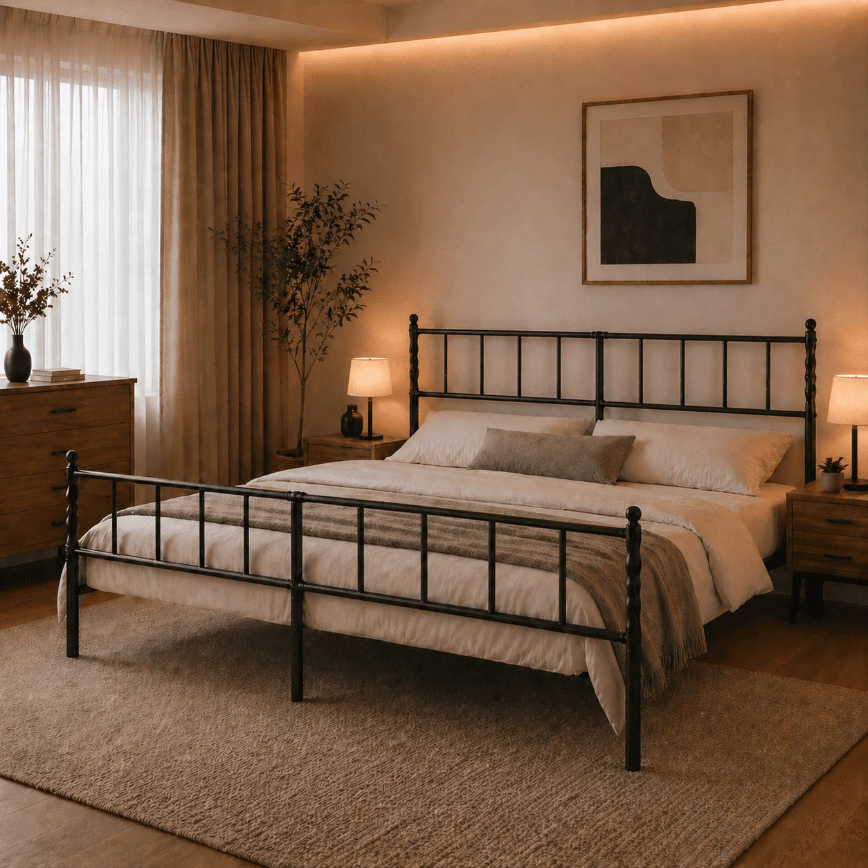 Heavy Duty Metal King Platform Bed Frame with Headboard and Footboard, Industrial Style Steel Sla... | Walmart (US)