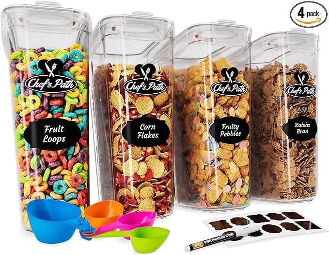Cereal Containers Storage Set Large (4L,135.2 Oz), Airtight Food Storage Containers for Kitchen &... | Amazon (US)