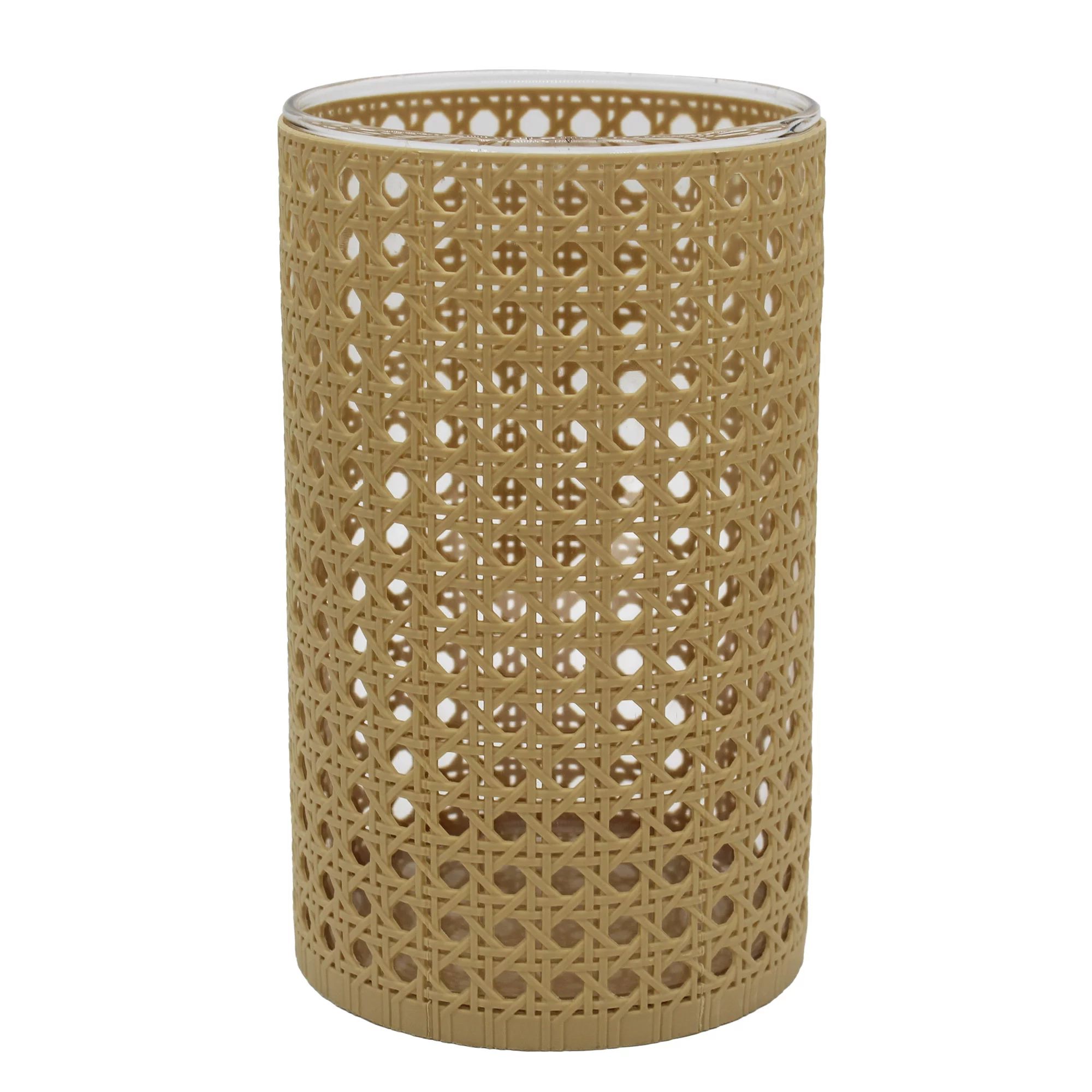 Better Homes & Gardens Glass Hurricane Candleholder Wrapped in Brown Woven Thermoplastic Rubber | Walmart (US)