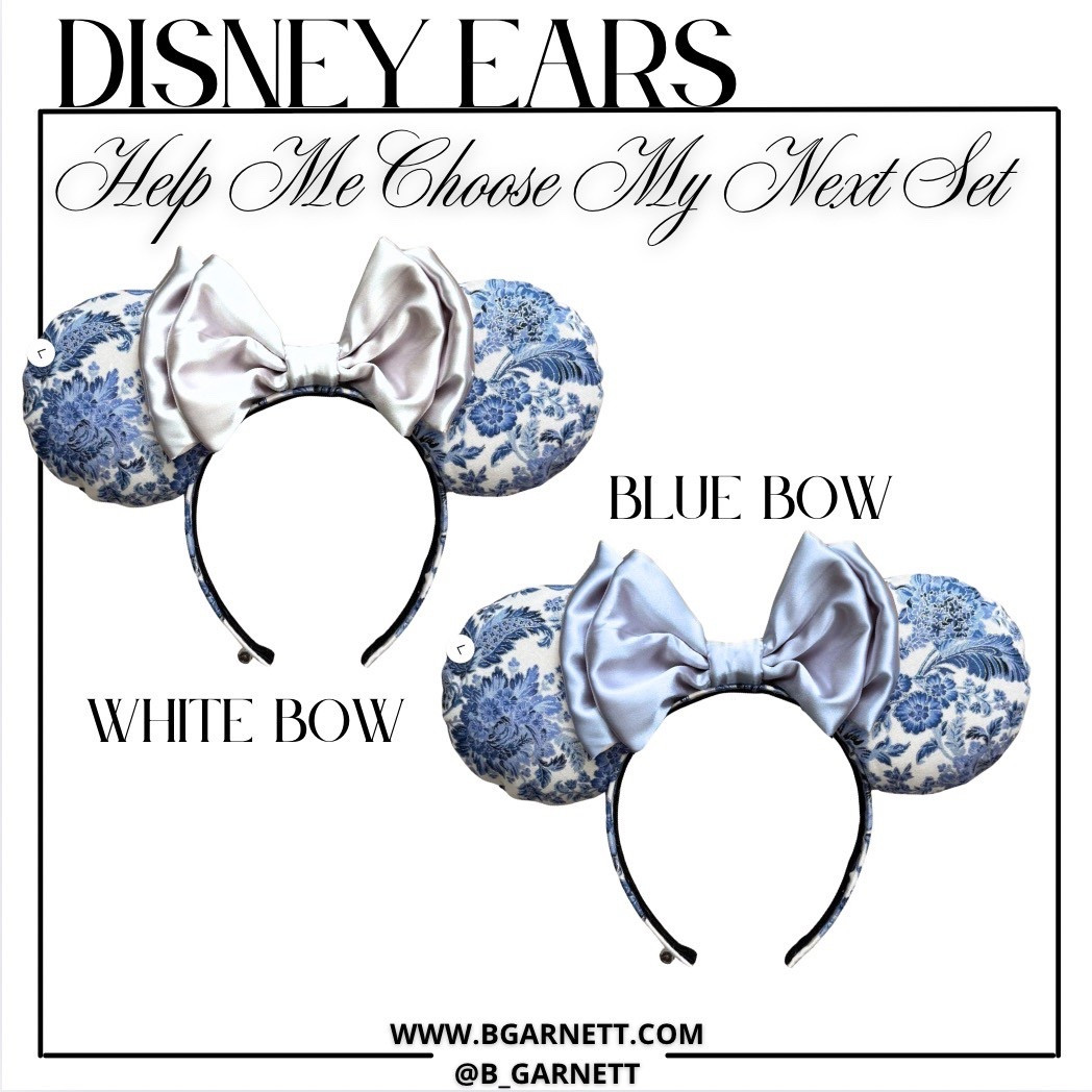 Which bow color should I choose for my new coastal Granddaughter inspired ears 

White or blue? 

Ears | Disney | Mickey ears | Minnie ears | Disney Outfit | Disney world outfit | Etsy find | Disneyland outfit 

#LTKFamily #LTKTravel #LTKSummerEdit