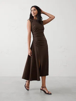 High-Neck Shirred Midi Dress | Banana Republic Factory