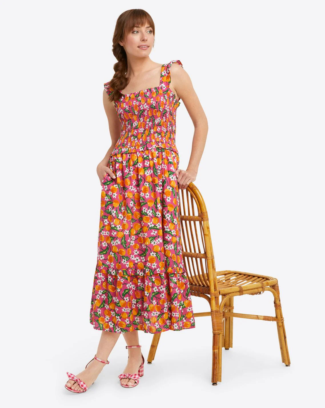 Kimberly Smocked Midi Dress in Orange Blossom (Orange Blossom / XXL) | Draper James (US)