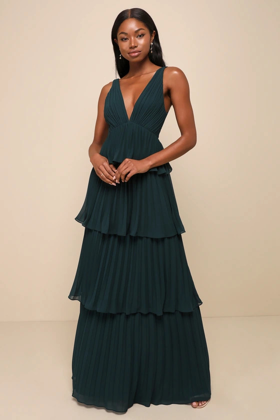 Mesmerizing Essence Emerald Pleated Backless Tiered Maxi Dress | Lulus