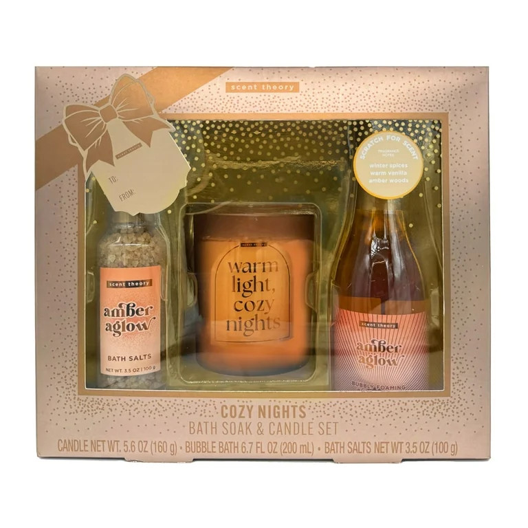 Scent Theory Cozy Nights Bath Soak and Candle Gift Set, 3 Piece | Walmart (US)