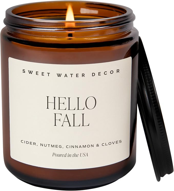 Sweet Water Decor Hello Fall Candle, 9oz Amber Jar, Autumn Scents for Home | Hot Cider, Cinnamon,... | Amazon (US)