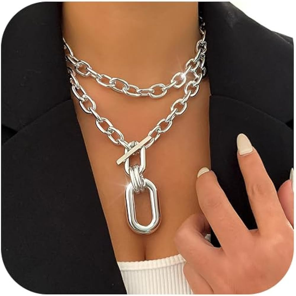Jovono Chunky Choker Necklaces Thick Layered Necklace Chain Punk Accessories for Women | Amazon (US)