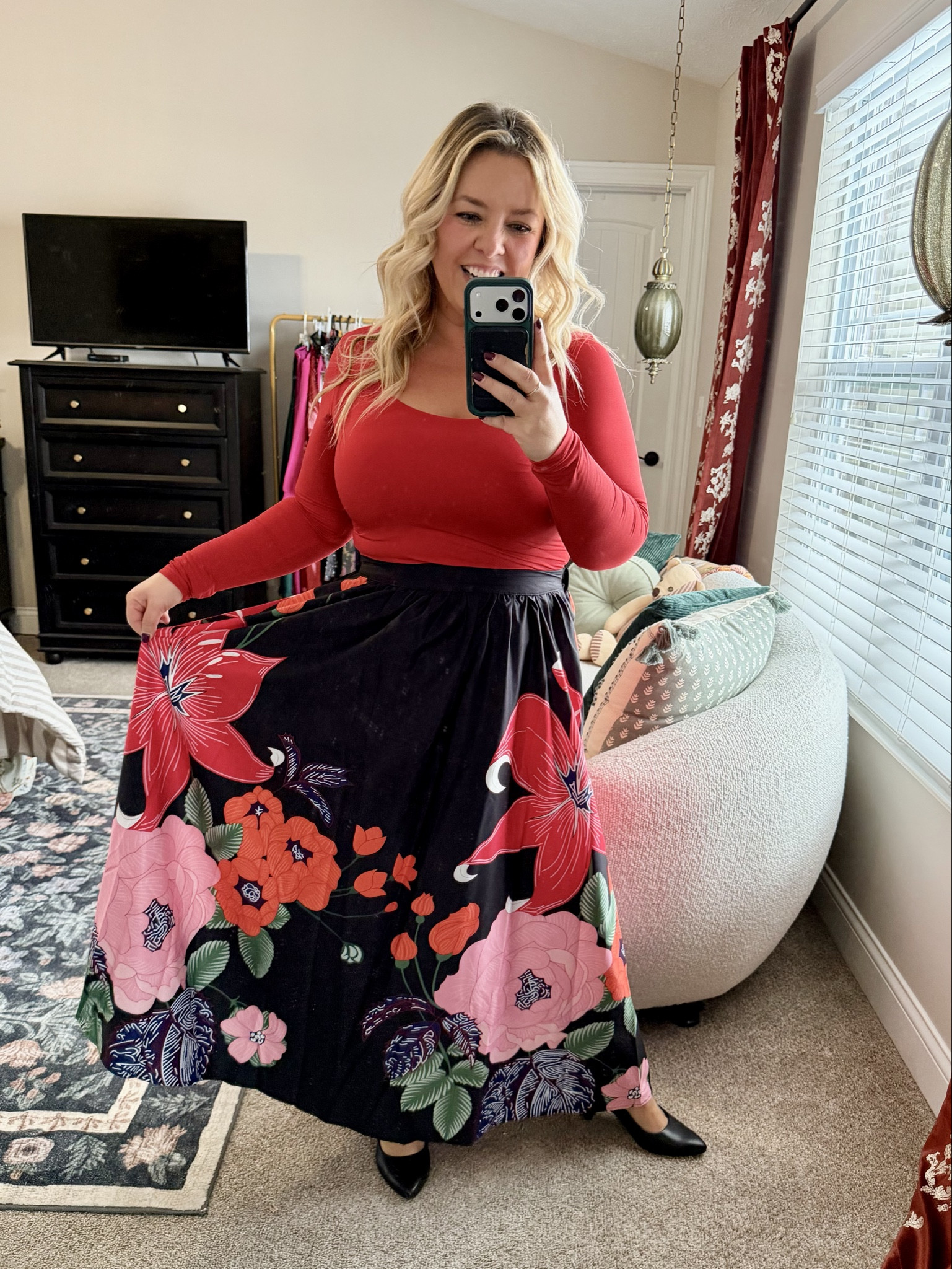 This floral maxi skirt is a show stopper & this bodysuit is by the viral brand I share the tank tops from on Amazon! A great non-traditional holiday look! 

#LTKMidsize #LTKFindsUnder50 #LTKPetite