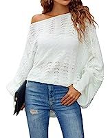 ZAFUL Women's Off Shoulder Knit Sweater, Long Sleeve Casual Batwing Loose Solid Pullover Jumper | Amazon (US)