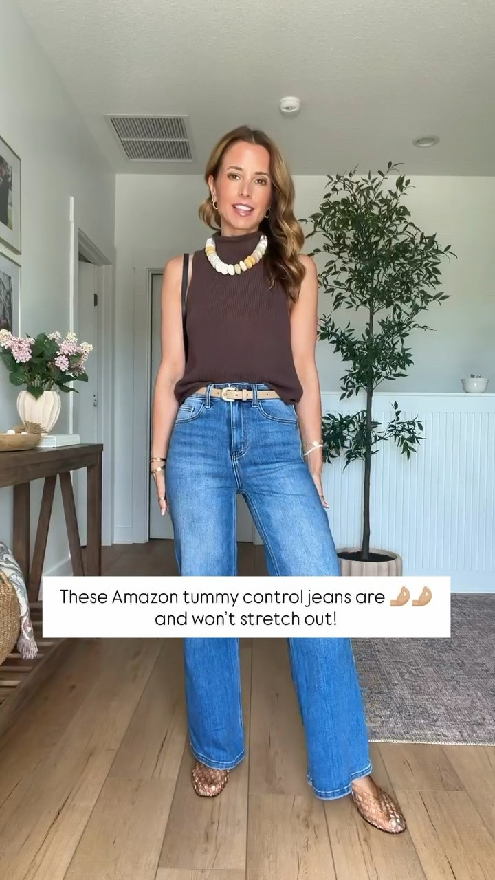 12 things that altered my brain chemistry! Amazon tummy control jeans in size 24 with 30” inseam, color medium blue (size down if in-between). Brown mockneck sweater tank in XXS. Size down in jelly flats if you’re a half size. Fall outfit. Elevated casual outfit. Mom outfit. Summer outfit. Everyday outfit.

#LTKootd #LTKPetite #LTKWorkwear