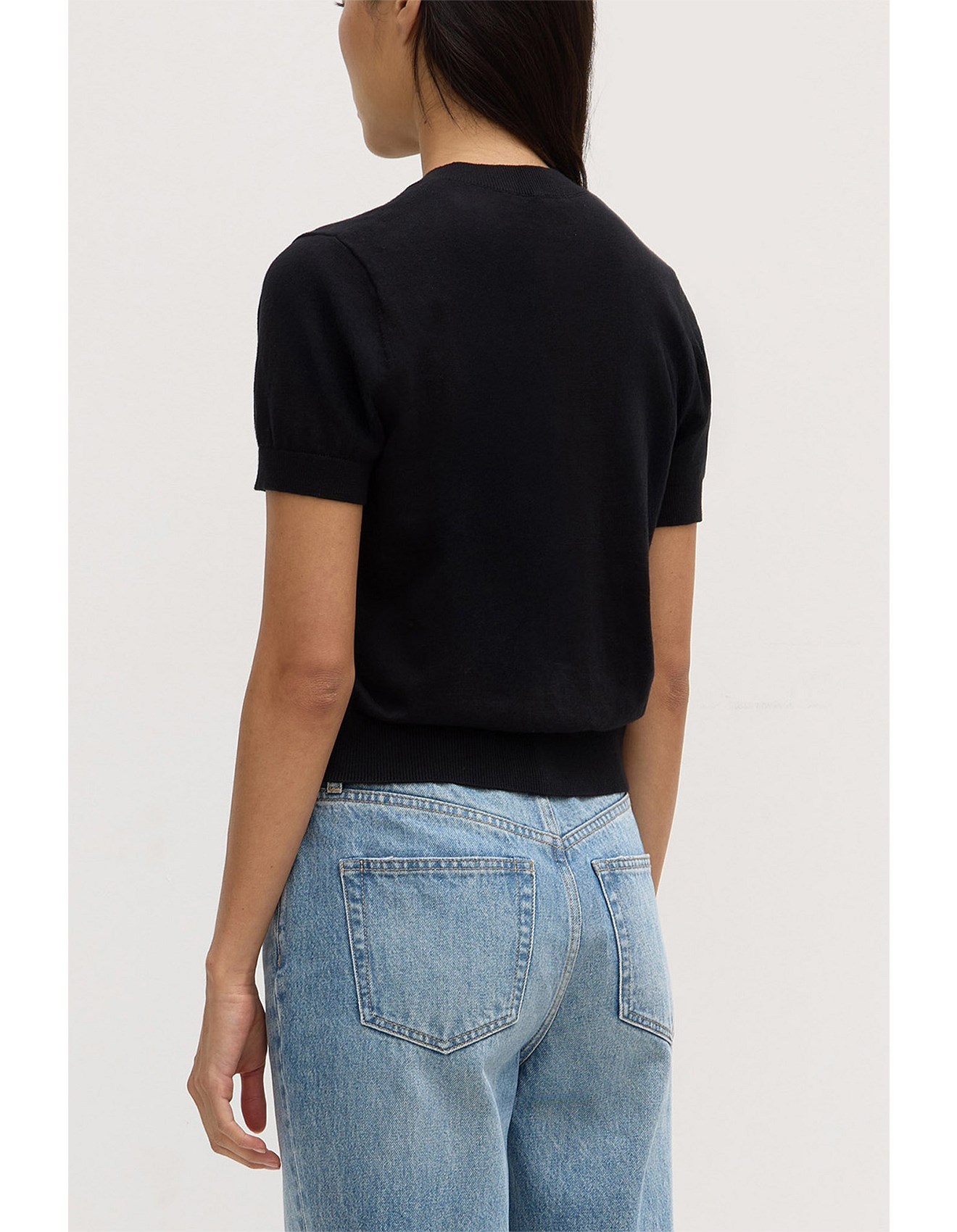 Semra Cotton Cashmere Short Sleeve Cardigan Black | David Jones (Australia & New Zealand)