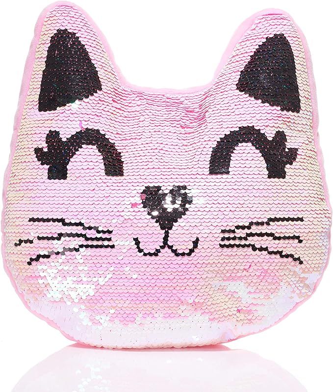 Pink Cat Critter Pillow with Reversible Color Changing Sequins and Butter Soft Plush Back | Amazon (US)