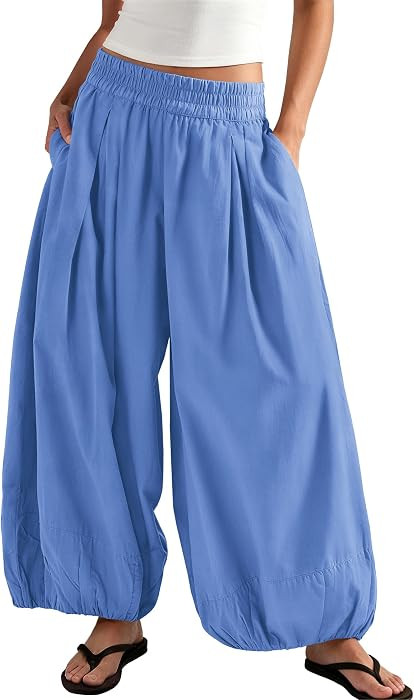 ReachMe Women's Elastic High Waist Wide Leg Balloon Pants | Amazon (US)