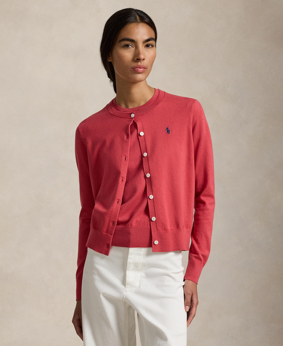 Polo Ralph Lauren Women's Crewneck Button-Up Cardigan - Red | Macy's