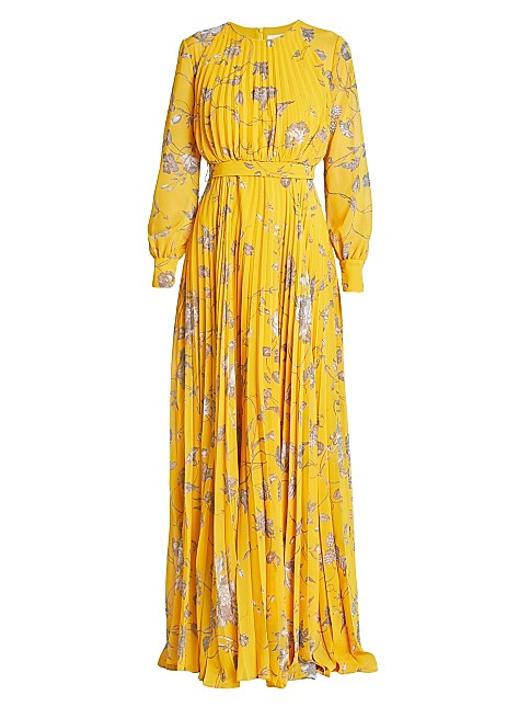 Floral Satin Long-Sleeve Dress | Saks Fifth Avenue