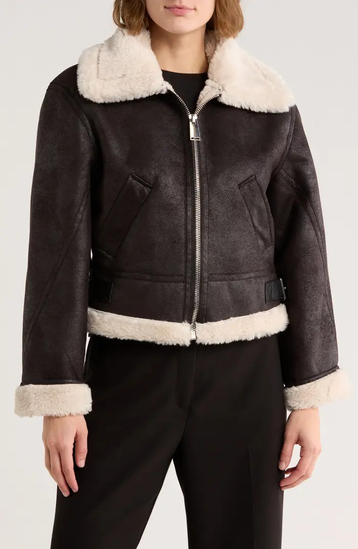 Faux Shearling & Faux Leather Crop Jacket | Nordstrom Rack
