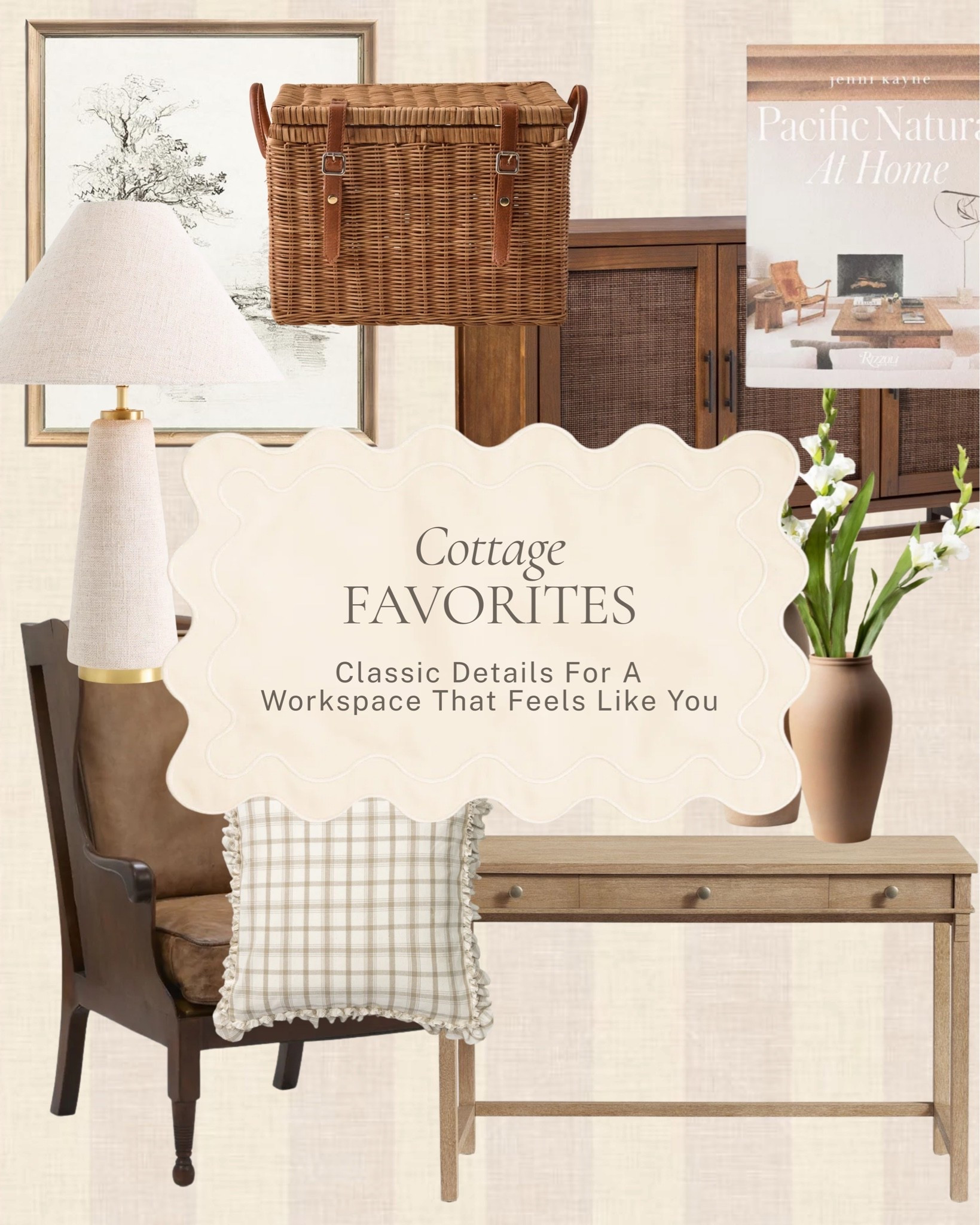 Classic details for a workspace that feels like you. A wingback chair pulled up to a simple wood desk, a pleated linen lamp, and a ruffled gingham pillow softening the whole setup, proof that a home office doesn't have to look corporate to get real work done.

All linked here 🤍 #LTKhome
