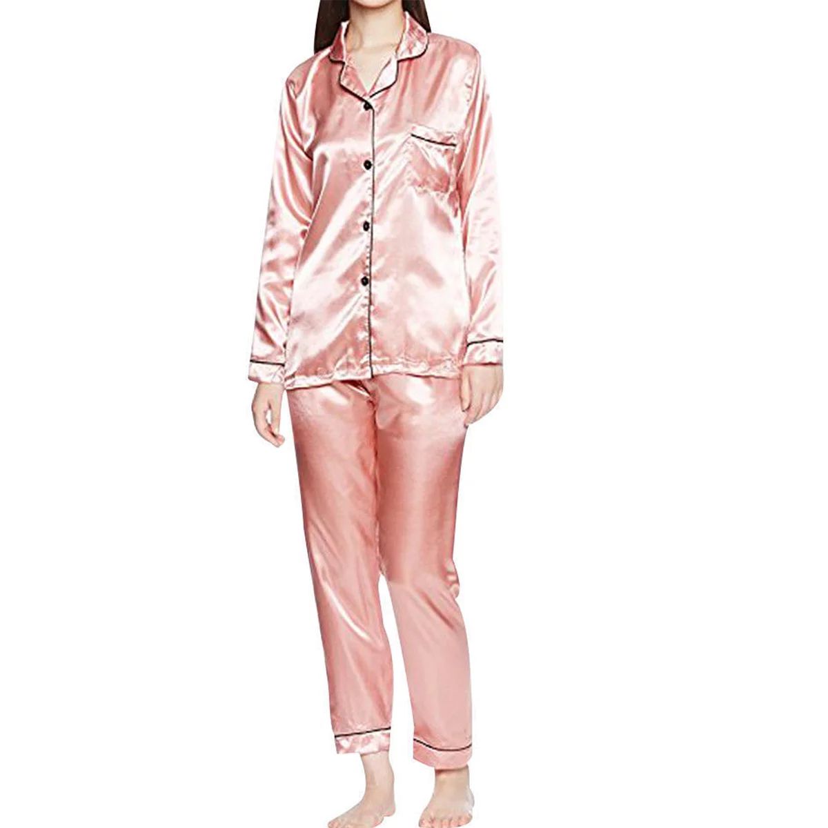 FOCUSNORM Ladies Satin Silk Pyjama Silky Summer Lounge Wear Long Sleeve Pajamas - Walmart.com | Walmart (US)