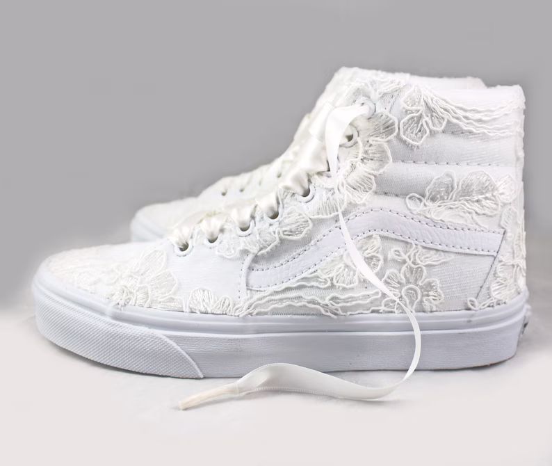 Ivory Lace Bridal Vans Sk8-hi Floral Lace lace Vans Wedding Tennis Shoes Wedding Vans - Etsy | Etsy (US)
