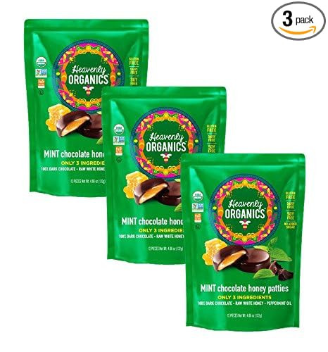 Heavenly Organics Mint Chocolate Honey Patties, (3 Bags) Made with 100% Organic Cocoa and 100% Or... | Amazon (US)