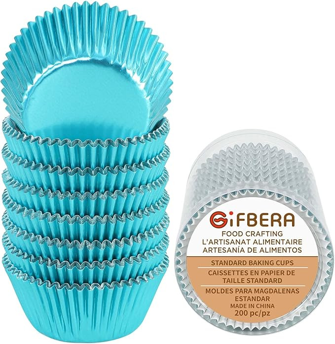Gifbera Foil Cupcake Liners Metallic Paper Muffin Standard Baking Cups 200-Count (Aqua) | Amazon (US)