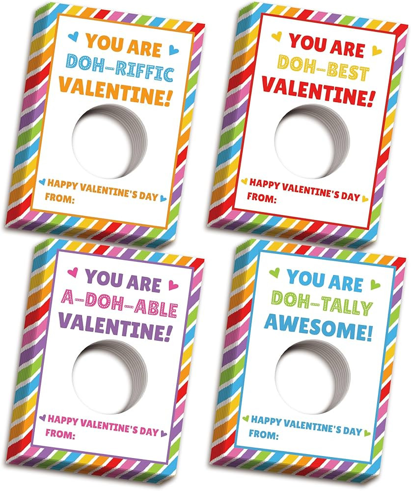 48 Packs 4 Cute Colorful Valentine Cards [Pre-Die Cut Hole], Playdough Valentine Card, Valentine ... | Amazon (US)