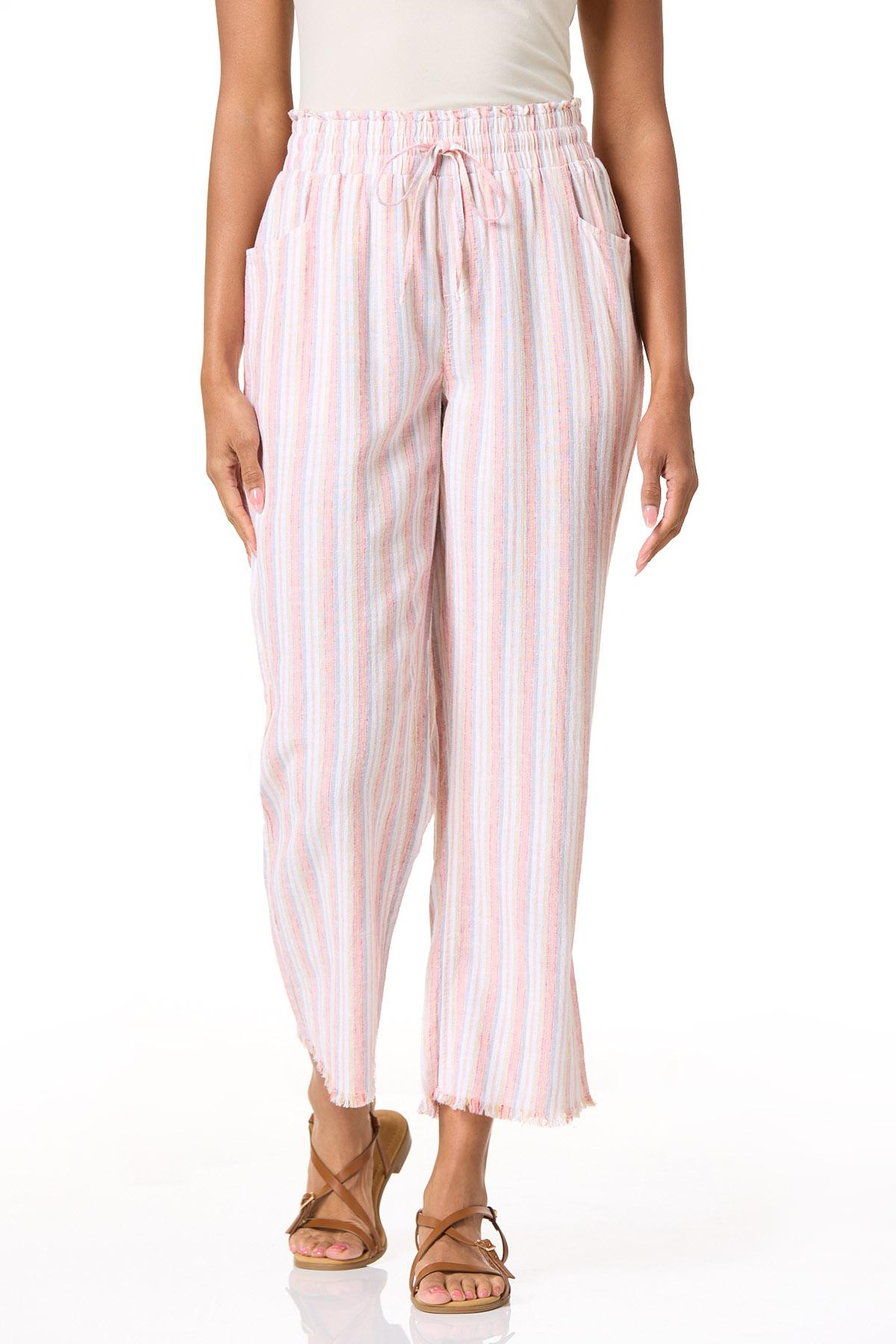 Cropped Multi Stripe Linen Pants | Cato Fashions