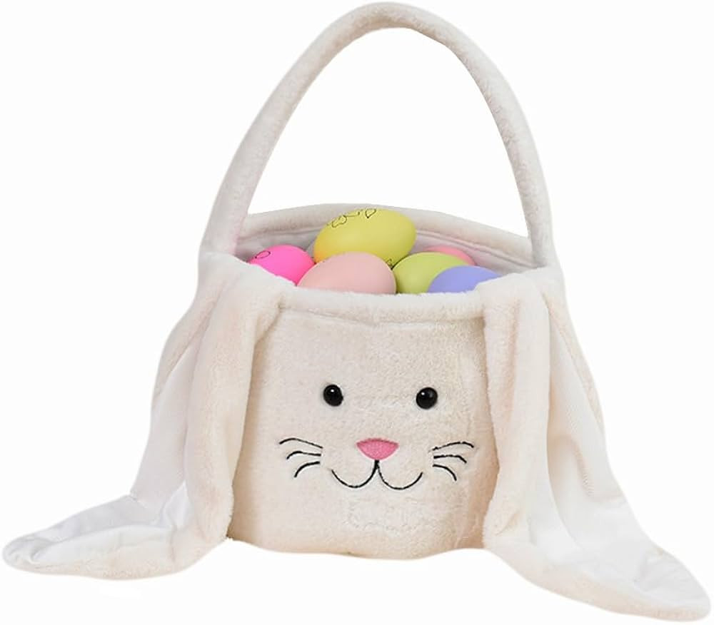 Flunyina Easter Bunny Basket with Long Ears and Handle White Easter Egg Hunting Buckets Bunny Eas... | Amazon (CA)