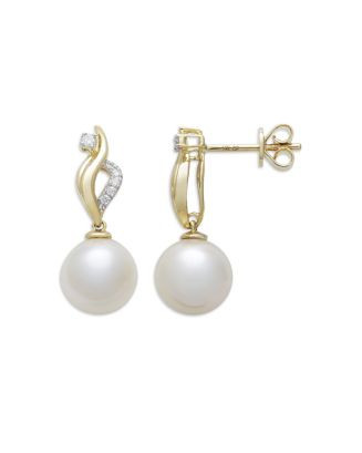 Bloomingdale's Fine Collection Cultured Freshwater Pearl & Diamond Swirl Drop Earrings in 14K Yel... | Bloomingdale's (AU)