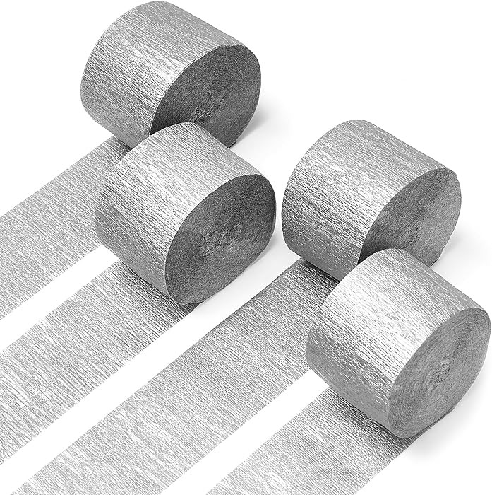 PartyWoo Silver Crepe Paper Streamers 4pcs 328ft Pack of Silver Crepe Paper for Wedding Bachelore... | Amazon (US)