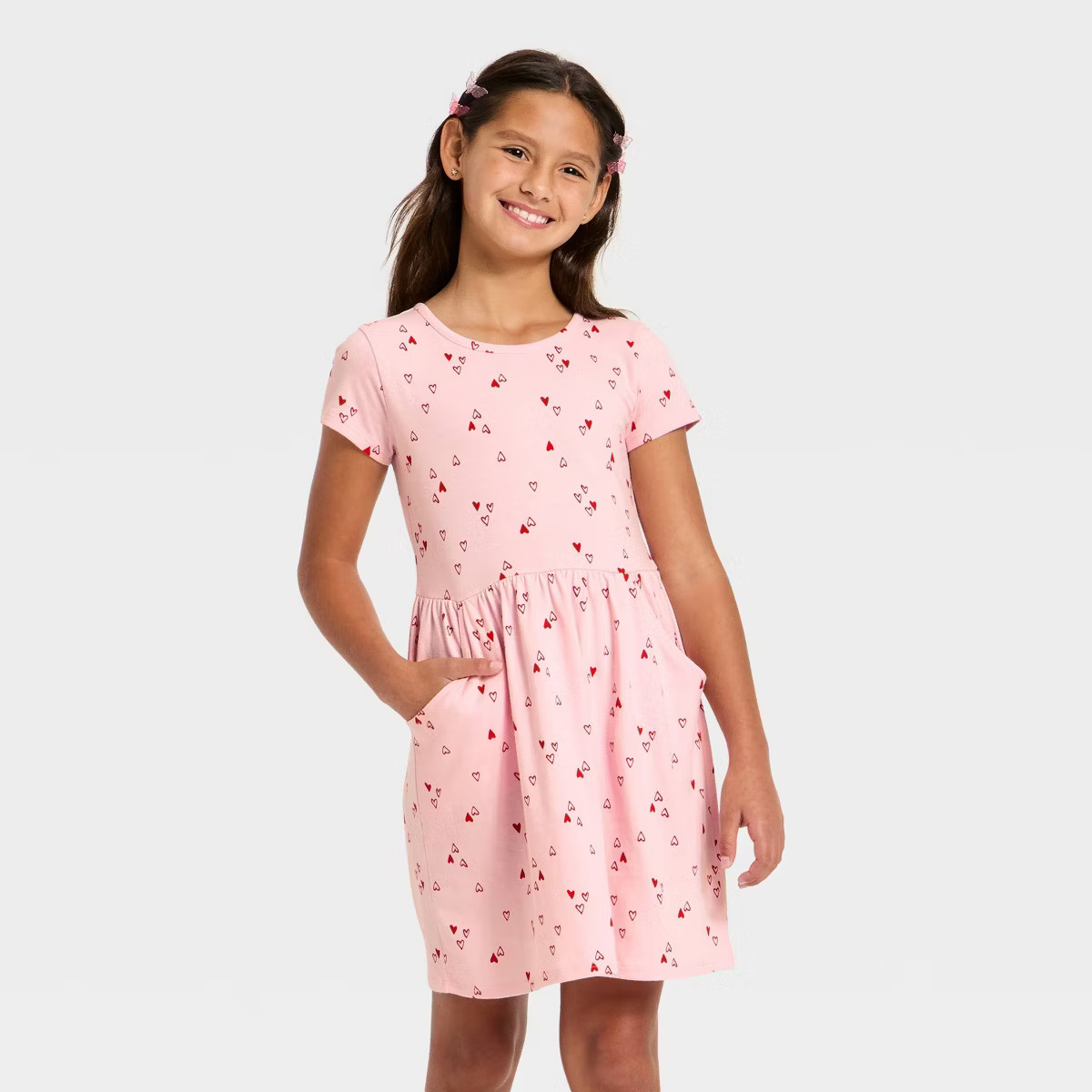 Girls' Short Sleeve Valentine's Day 'Heart' Dress - Cat & Jack™ Light Pink | Target